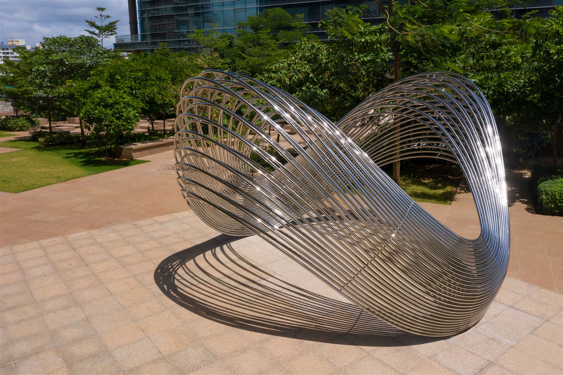 Billow Stainless Steel Sculpture In Garden