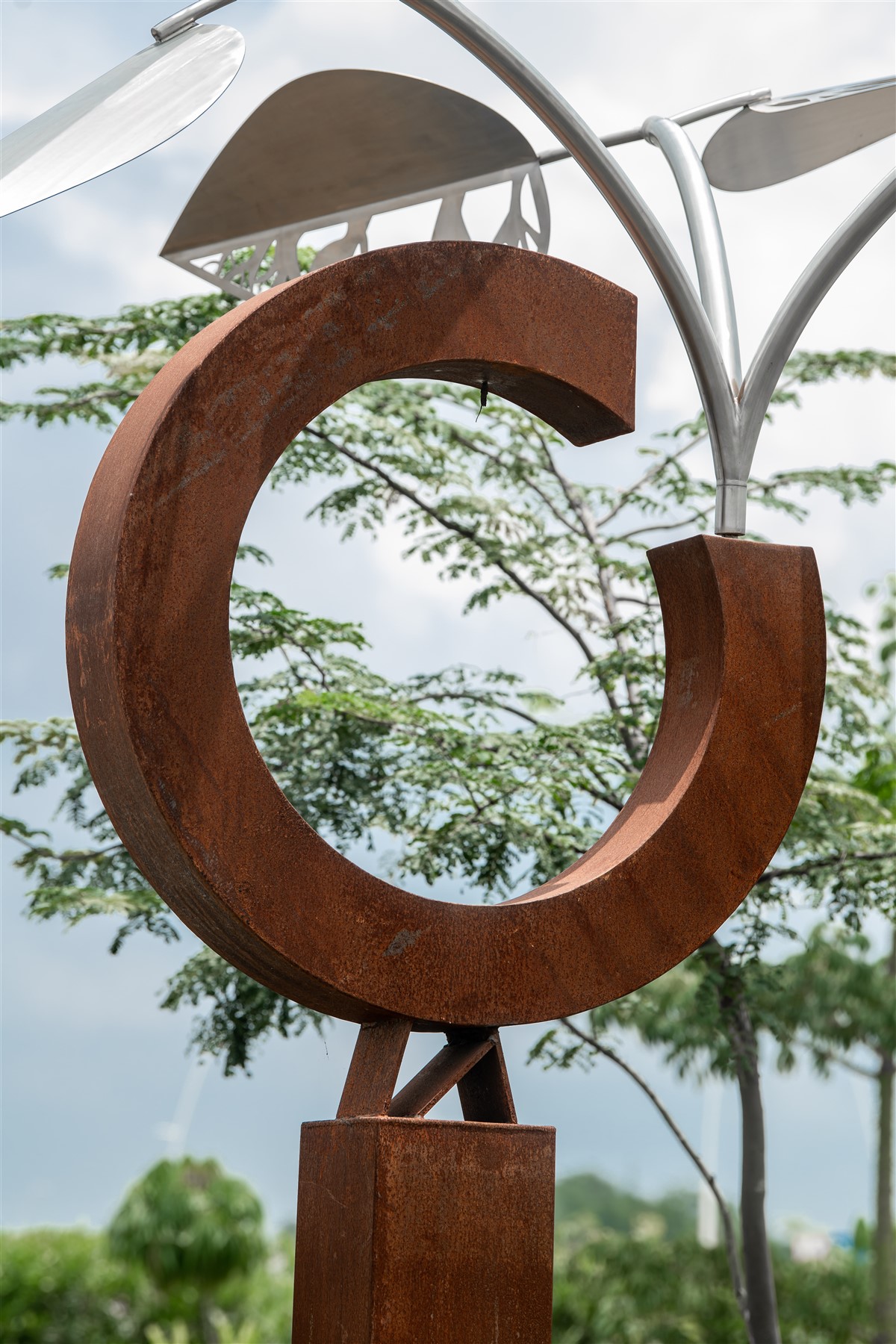 Resonates Corten Steel and stainless steel garden sculpture